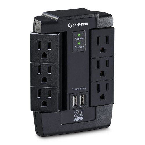 CyberPower – Limiteur de surtension CSP600WSU pivotant à 6 prises c.a. avec 2 ports de chargement USB