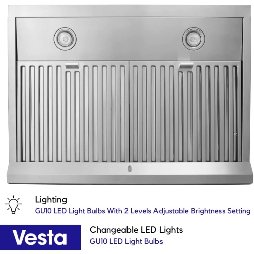 VESTA Atlanta 860CFM 30'' Stainless Steel Under Cabinet Range Hood With  Dual Motor, 6 Levels Of Speed, Touch Screen, GU10 LED Lights, Baffle  Filters