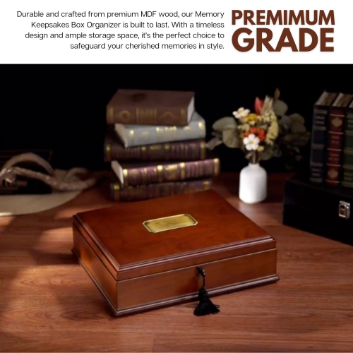 Arolly Romeo Memory Keepsake Box Organizer with Mahogany Wood Finish - Large Personal Storage Box with Locking Lid | Wooden Memory Box Gift for