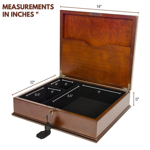 Arolly Romeo Memory Keepsake Box Organizer with Mahogany Wood Finish - Large Personal Storage Box with Locking Lid | Wooden Memory Box Gift for