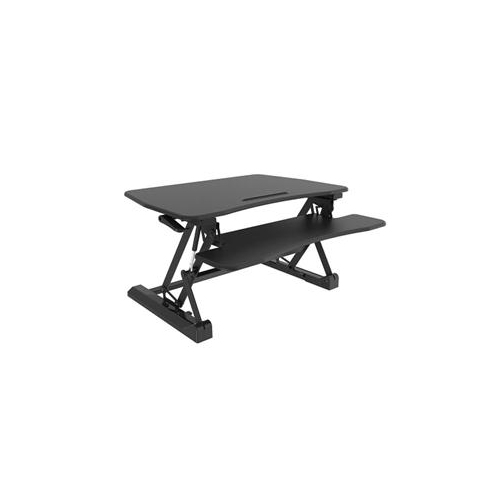 AMER NETWORKS STRAIGHT UP AND DOWN SIT STAND DESK WITH KEYBOARD/MOUSE DECK BLACK FINISH. SIT OR STAND IN COMFOR