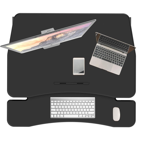 AMER NETWORKS STRAIGHT UP AND DOWN SIT STAND DESK WITH KEYBOARD/MOUSE DECK BLACK FINISH. SIT OR STAND IN COMFOR