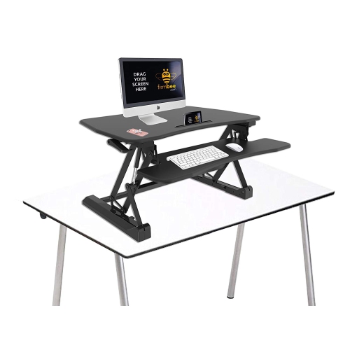 AMER NETWORKS STRAIGHT UP AND DOWN SIT STAND DESK WITH KEYBOARD/MOUSE DECK BLACK FINISH. SIT OR STAND IN COMFOR