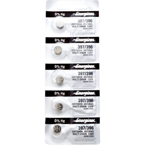 5 x Energizer 397 Watch Batteries, 1.55V, equivalent SR726SW, 396, SR726W