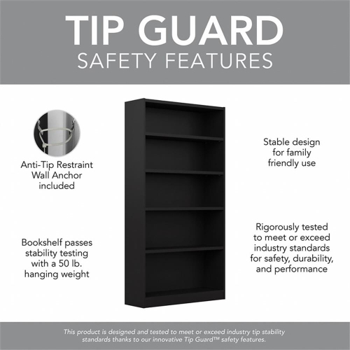 Bush Furniture Universal 5 Shelf Bookcase in Classic Black