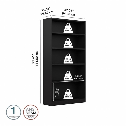 Bush Furniture Universal 5 Shelf Bookcase in Classic Black