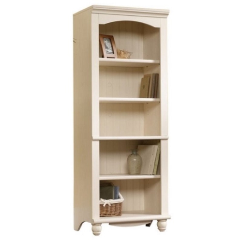 BOWERY HILL  Library 5 Shelf Bookcase In Antiqued In White