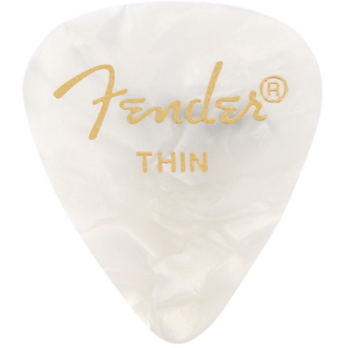 Fender Premium Picks - Mince, forme 351, moto blanche, pack 12