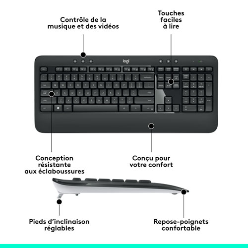 Ensemble avec clavier et souris optique sans fil MK540 de Logitech - Français
