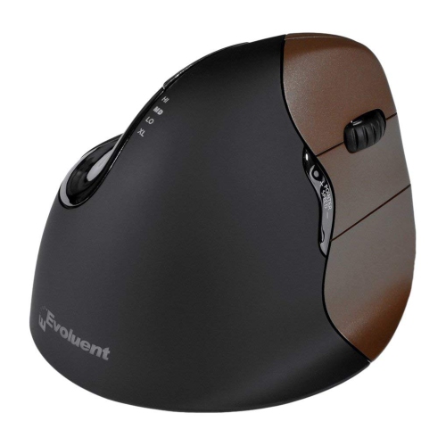 EVOLUENT VERTICALMOUSE 4 WIRELESS RIGHT HANDED MODEL SMALL SIZE BLACK HOUSING DARK METALLIC BROWN BUTTONS VM4SW