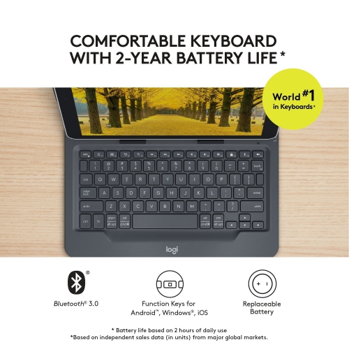 Refurbished - Logitech Universal Folio with Integrated Bluetooth 3.0 Keyboard Tablets (920-008334)