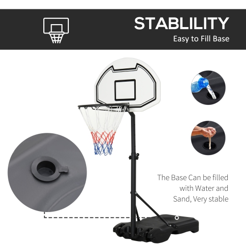 HOMCOM 51"-64" Height Adjustable Basketball System Poolside Hoop Stand Portable with Wheels