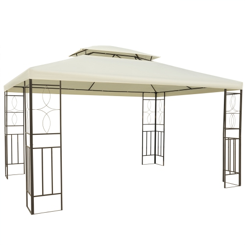 Outsunny 10x13ft Steel Gazebo Sun Shelter Patio Outdoor Party Event Canopy Vented Roof Cream White