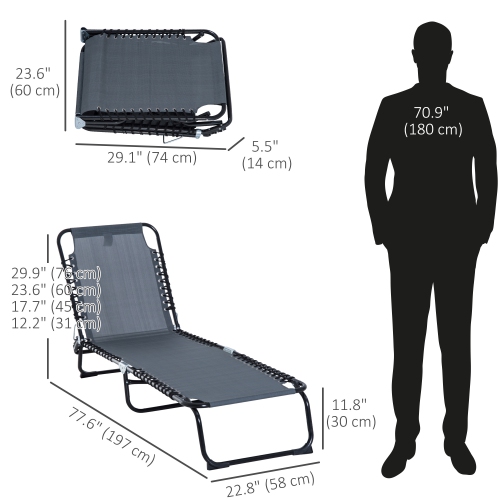 Outsunny Outdoor Folding Lounge Chair, 4-Level Adjustable Chaise Lounge with Headrest, Tanning Chair Beach Bed, Reclining Lounger Cot for Camping,