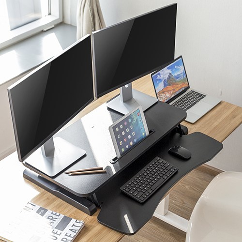 AMER Height Adjustable Sit/Stand Desk Computer Riser [30" Width] with Keyboard Tray