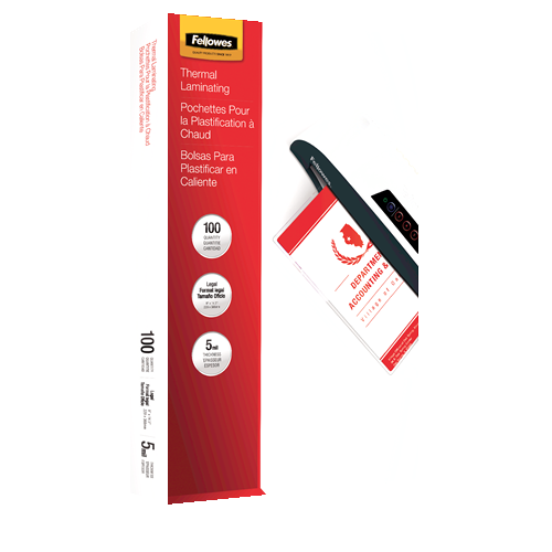 Paquet de 100 pochettes de plastification lustrées de 5 mil de Fellowes -