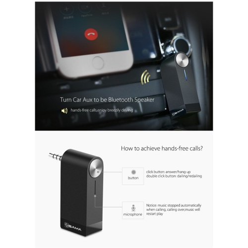 Adaptateur de récepteur audio sans fil Bluetooth 4.1 sa-50202 avec micro et batterie de SAMA