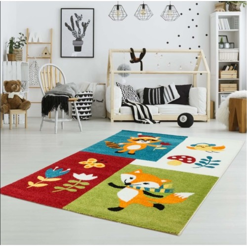 Tapis pour enfants renard en multicolore, 6 pi 2 po x 9 pi 2 po