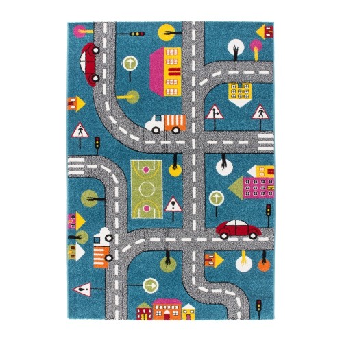 LA DOLE RUGS  La Dole Carpet With Cars And Roads City Theme 3'9" X 5'2" Rectangle Area Rug - In Blue