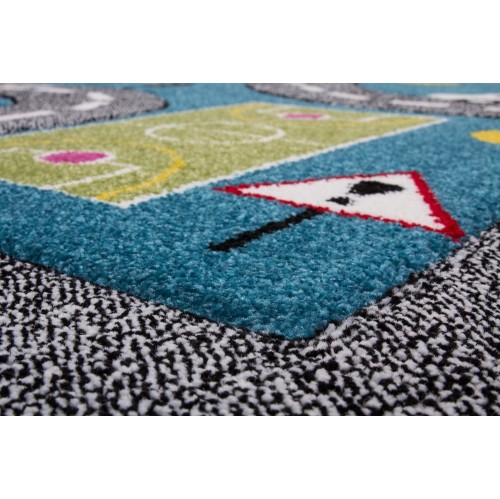 LA Dole Carpet with Cars and Roads City Theme 6'2" x 9'2" Rectangle Area Rug - Blue