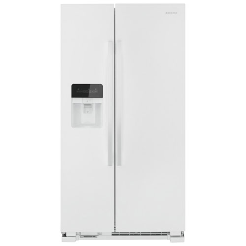 Réfrigérateur à congél. juxtaposé 21,4 pi³ 33 po Amana, distributeur eau/glaçons -Blanc