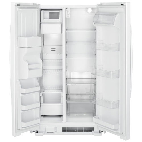 Réfrigérateur à congél. juxtaposé 21,4 pi³ 33 po Amana, distributeur eau/glaçons -Blanc