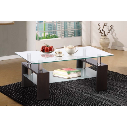 Floating Glass Rectangular Modern Coffee Table with Glass Shelf