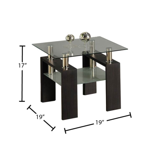 Floating Glass Rectangular Modern Coffee Table with Glass Shelf, Matching End Tables- Set 2 End Tables, Coffee Table