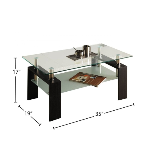 Floating Glass Rectangular Modern Coffee Table with Glass Shelf, Matching End Tables- Set 2 End Tables, Coffee Table