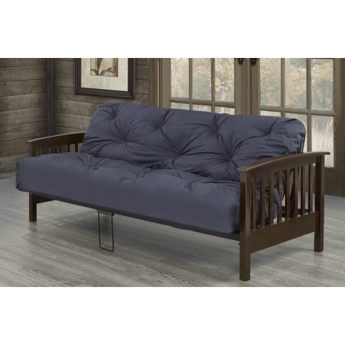 Espresso Wood Finish Classic Futon Frame with Centre Support and Easy Drop Down Mechanism