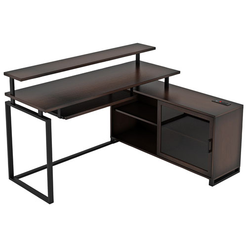 Balken Transitional L Shaped Desk With Keyboard Tray Espresso