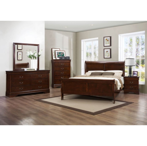 TITUS FURNITURE  "louis Phillipe Semi Gloss Dark Cherry Finish Wood Traditional 78"" Double Bed Slats Included"