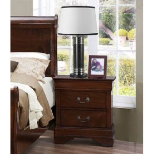 Louis Phillipe Semi Gloss Dark Cherry Finish Wood Traditional Bedroom Night Stand 2 Drawers