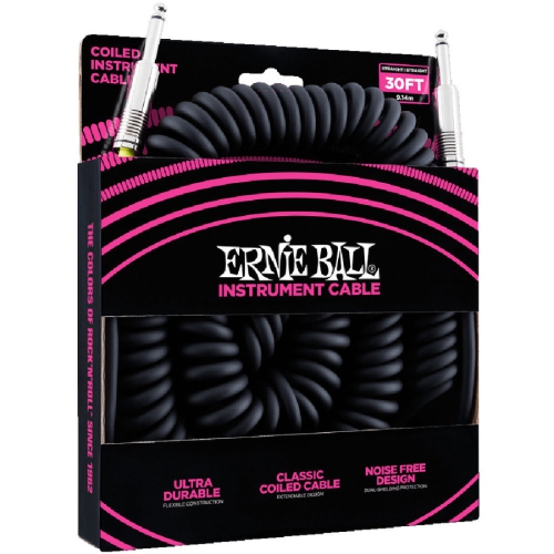 Ernie Ball 30' Coiled Straight / Straight Instrument Cable - Black