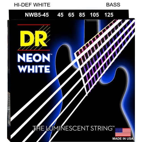 DR Strings NWB-45 DR Neon 4 Bass Guitar String, Medium, White, 45-105