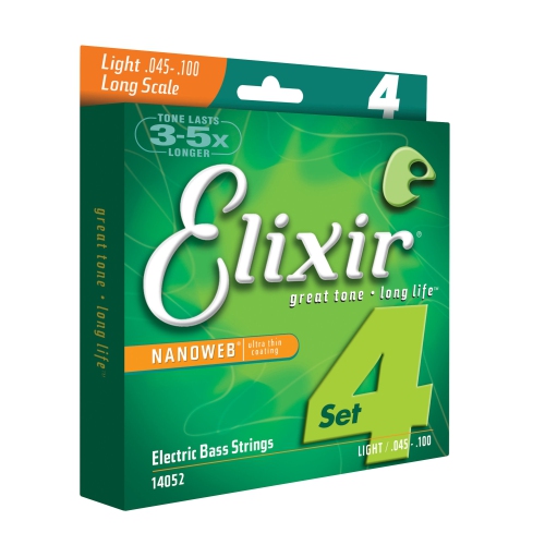 Elixir Strings Electric Bass Strings, 4-String, Light, Long Scale NANOWEB Coating 14052