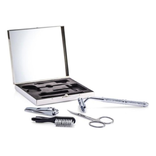 The Well Mannered Groom Kit: Razor + Grooming Scissors + Nail Clipper + Brush + Box - 4pcs+1box