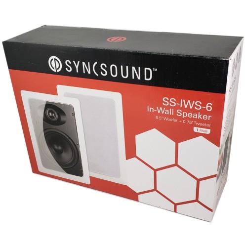 SyncSound SS-IWS-6 6.5" In-Wall 70 Watts 8 Ohms Speakers White 1 Pair
