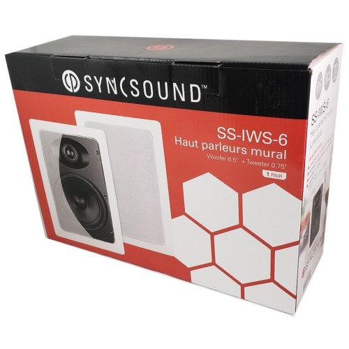 SyncSound SS-IWS-6 6.5" In-Wall 70 Watts 8 Ohms Speakers White 1 Pair