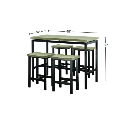 Contemporary 5 Piece Bistro/Bar Set - Distressed Grey, Black