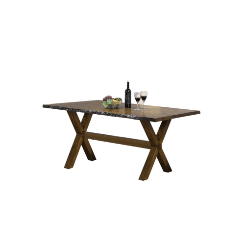TITUS FURNITURE  Walnut Finish Live Edge Wood Contemporary Dining Table Seats 4