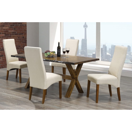 Walnut Finish Wood with Beige Linen-Style Fabric Contemporary Parson Dining Chairs 2/box