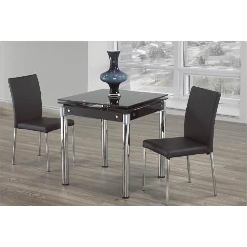 Clear Glass Modern Extendable Dining Table with Chrome Finish Metal Pillar Legs Seats 2 - 4