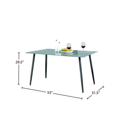 Frosted Glass Modern Dining Table with Grey Finish Metal Tapered Legs Seats 4
