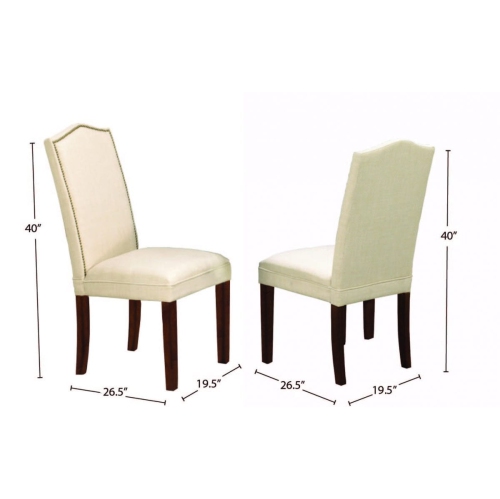 Walnut Finish Wood with Beige Linen-Style Fabric Contemporary Parson Dining Chairs Nailhead Trim 2/box