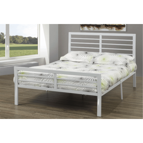 White Finish Metal Contemporary 39" Single Platform Bed with Metal Mattress Support No Boxspring Required