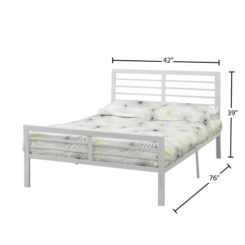 White Finish Metal Contemporary 39" Single Platform Bed with Metal Mattress Support No Boxspring Required