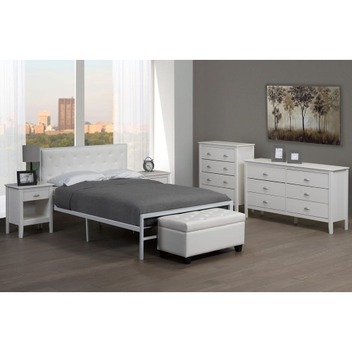 39" Single White Metal Frame Bed with White Bonded Leather Headboard No Boxspring Required