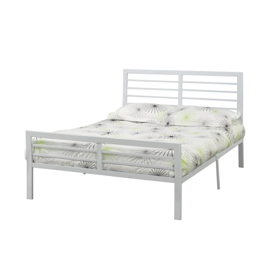 White Finish Metal Contemporary 54" Double Platform Bed with Metal Mattress Support No Boxspring Required