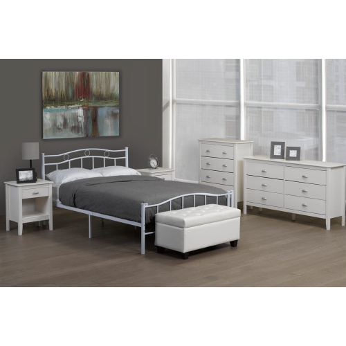 54" Double White Metal Frame Contemporary Platform Bed with Slats No Boxspring Required